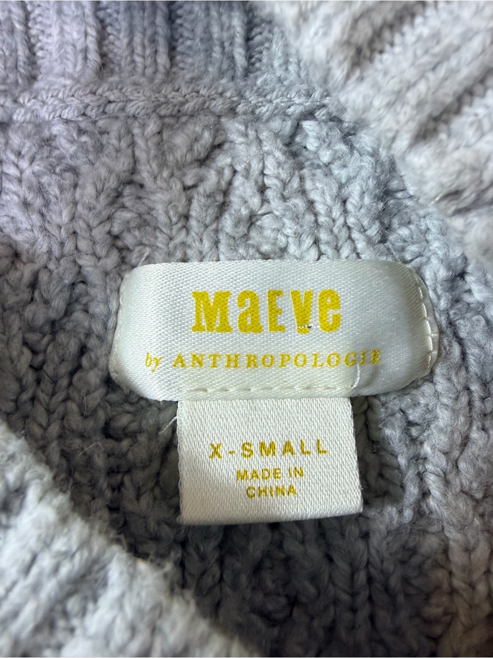 Anthropologie Maeve Cable Knit Layer Sweater Women XS Gray White Boho Mock Neck - Picture 2 of 9